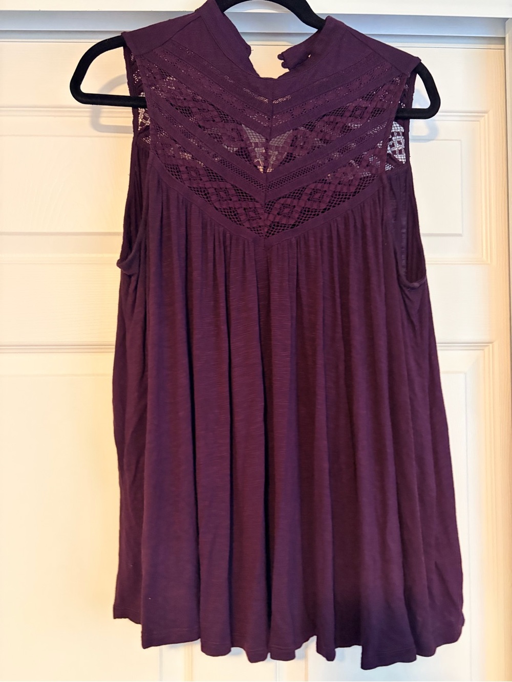Anthro Sleeveless Crochet Yoke Tank Top - Plum